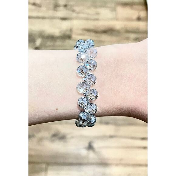 Swarovski Beaded Bracelet- Gray Blue Gold - Picture 3 of 11